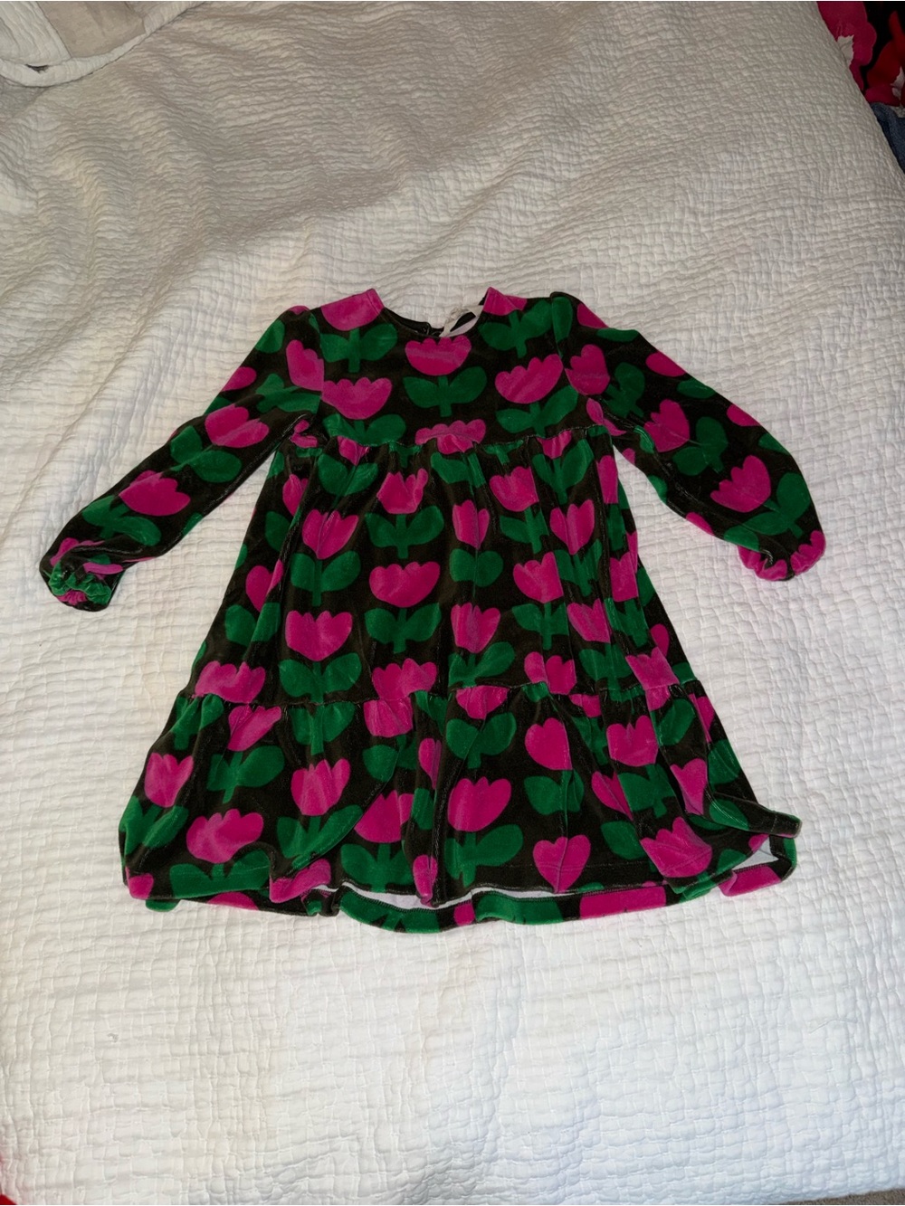 Girls Dress with Pink & Green Tulip Print